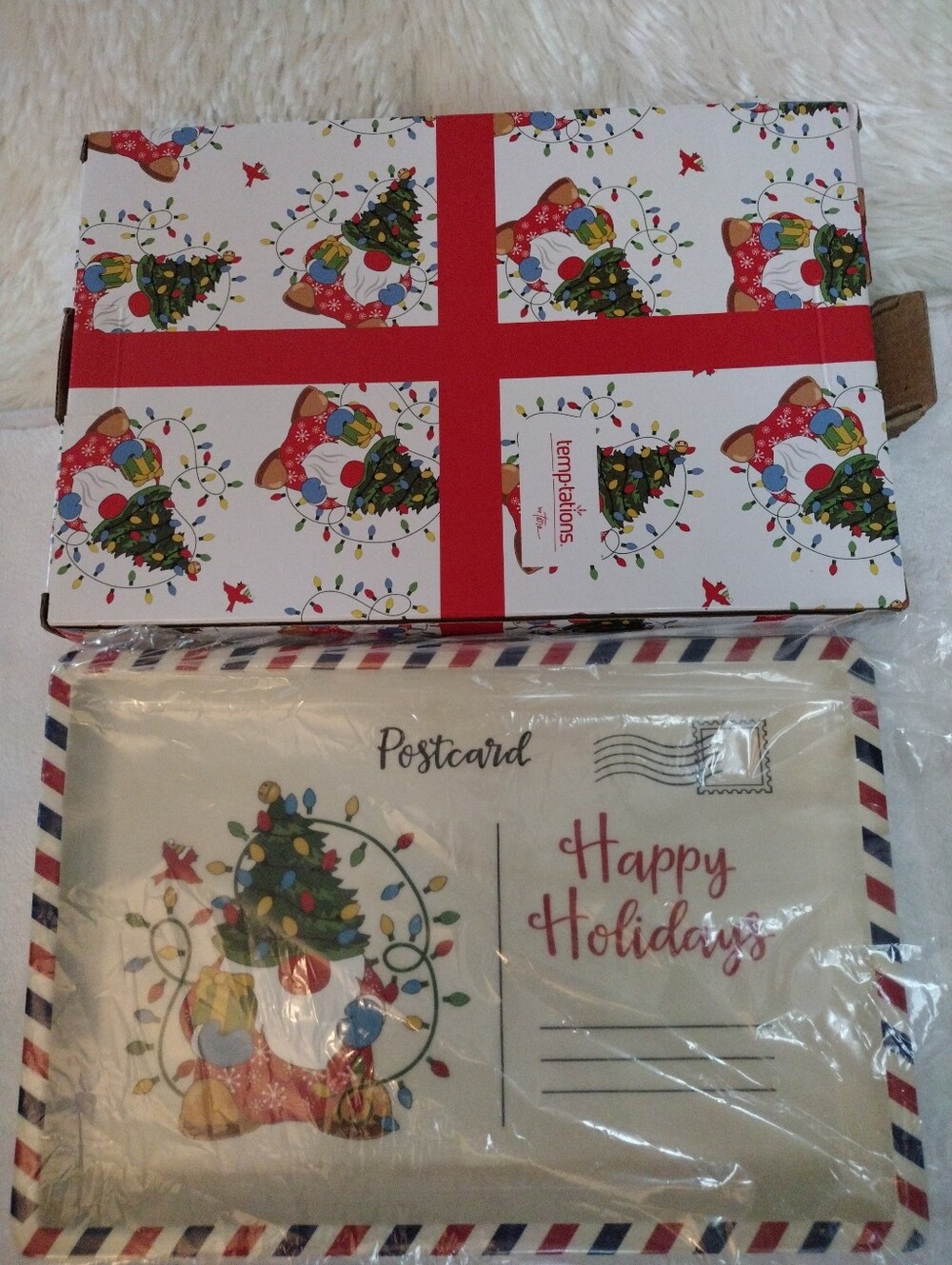 Temptations Holiday Postcard Platter Set - Red, Green, Blue